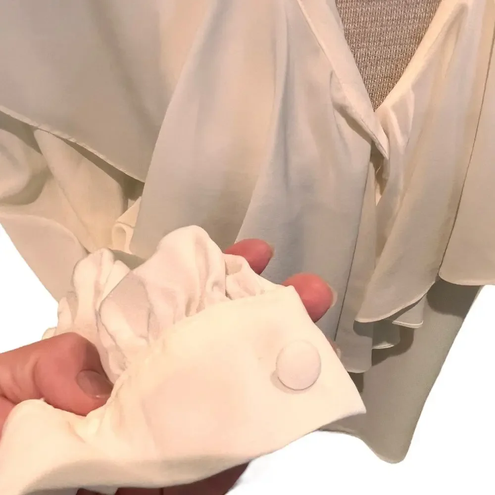 Vintage Size 8/S/M? Petite Sophisticate Womens Ruffled Blouse Ivory Long Sleeve - Picture 7 of 9